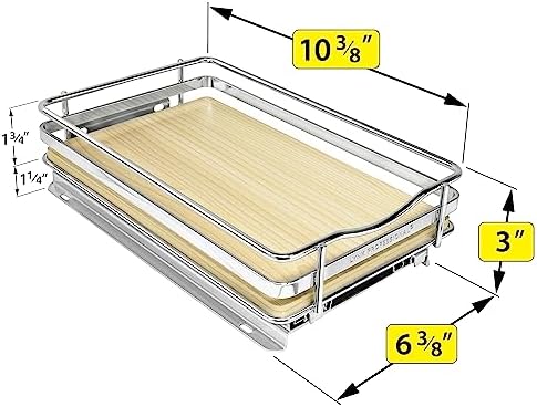 LYNK PROFESSIONAL® Élite™ Pull Out Spice Organization for Cabinets - 6-3/8 inch Wide – Spice Rack for Inside Cabinets – Wood/Chrome - Sliding Spice Rack Organizer for cabinet – Spice Rack - 1 Tier
