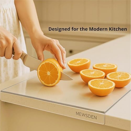 Acrylic Cutting Board with Counter Lip, Clear Cutting Boards for Countertop Protector, Non-Slip Dough Mat for Kitchen Counter, Aesthetic Kitchen Decor Gadgets House Warming Gifts New Home(20"x16")