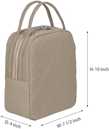 Machine Washable Women Quilted Fabric Insulated Reusable Cooler Lunch Bag Tote Adult Thermal Lunch Box Storage Bag for Ｗork (Camel)