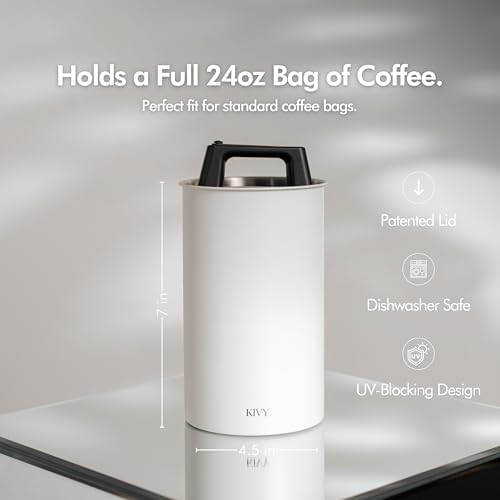 KIVY Vacuum Coffee Canister - Push Lid Preserves Coffee Aroma & Oil