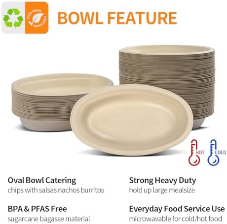 Celel 28 oz Oval Paper Bowls 100 Pack For Burrito, Nacho, Taco Salad