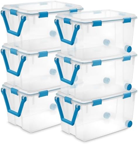 Sterilite Gasket Storage Box with Lids for Home & Office, 120 Quart, 6-Pack