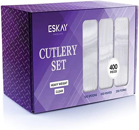 Heavy Weight Plastic Silverware Set - 200 Plastic Forks, 100 Plastic Knives, 100 Plastic Spoons Disposable Cutlery Combo Set (Clear)