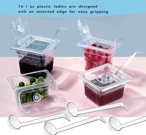 12 pieces 1 oz ladle Set Including 6 Pcs clear small gravy ladle and 6 Pcs Clear Plastic Tongs for Cocktail Whiskey Tea Party Candy Dessert Buffet