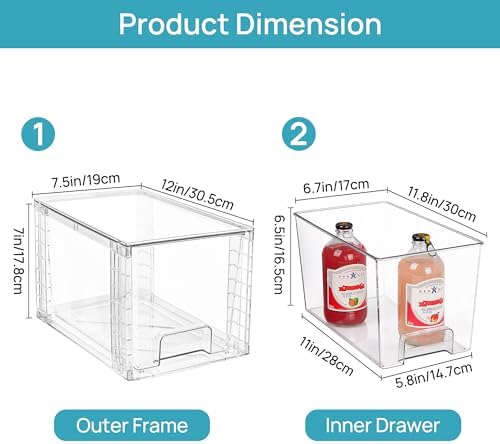 Vtopmart 4 Pack Stackable Clear Pantry Storage Drawers, Large