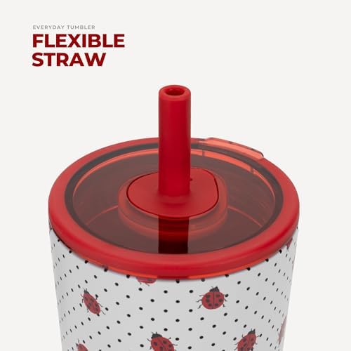 HydroJug Everyday Tumbler 14 oz, Ceramic-Lined Straw Cup, Ladybug