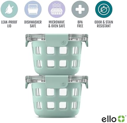 Ello Duraglass 2 Cup Glass Storage Containers with Lids, 2 Pack, Yucca