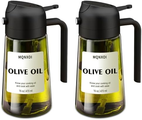 Olive Oil Sprayer for Cooking, 16oz Glass 2 in 1 Oil Dispenser Bottle