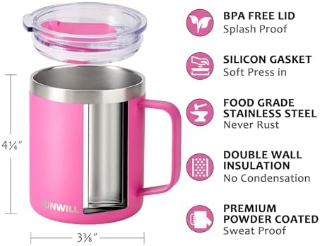 SUNWILL Travel Coffee Mug Set of 4, 14 oz Insulated Stainless Steel