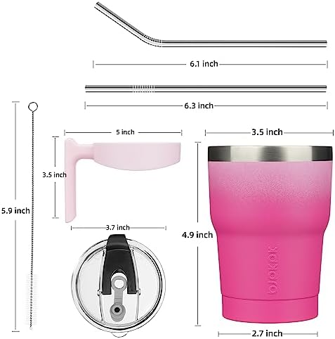 BJPKPK 10 oz Mini Tumbler with Lid, Straw & Handle, Insulated Steel Cup