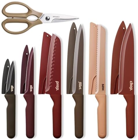 CAROTE Kitchen Knife Set, 6 Floral Knives with 6 Blade Guards, 12-Piece