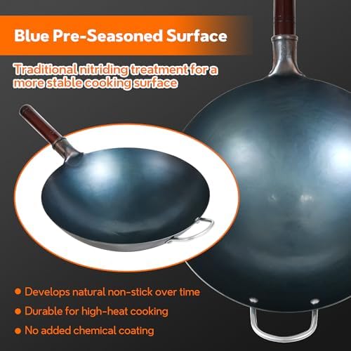 Carbon Steel Wok,14" Round Bottom Wok, Nitrided & Blued