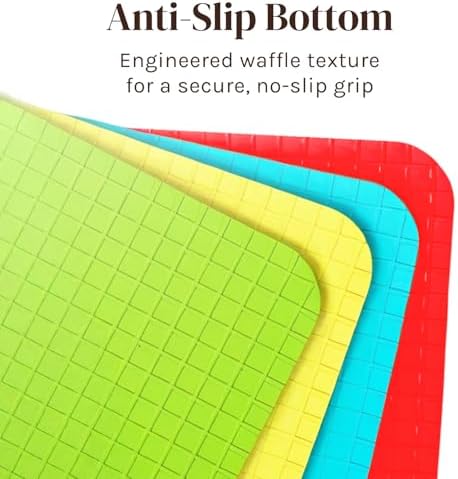 Plastic Cutting Boards for Kitchen, Flexible Mat Set of 4 Thick Large 15x12