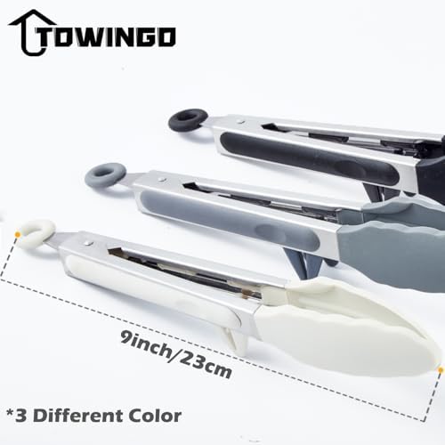 9" Kitchen Tongs for Cooking with Silicone Tips, Serving Tong for Salad BBQ