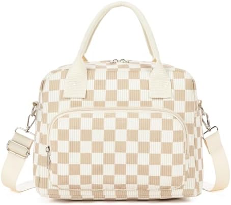 LOVELYWIND Large Insulated Lunch Bag For Women, Brown White Lunch Box 12L
