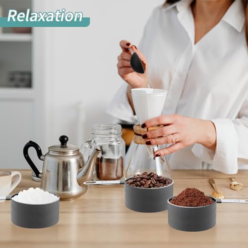 Measuring Cups Set Measuring Spoons Set, Nesting Measure Cups with Stainless Steel Handle, For Measuring Dry and Liquid Ingredients Small Teaspoon with Plastic Head (Black)