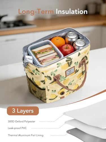 Lekesky Insulated Lunch Bag Portable Lunch Bag for Women-11L, Lemon
