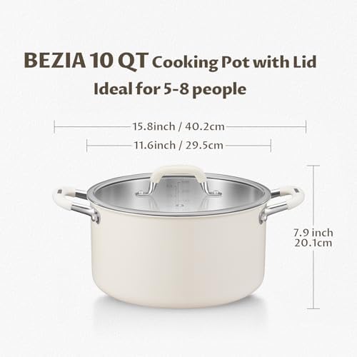BEZIA 10QT Fully Clad 3-Ply Stainless Steel Stock Pot with Lid, Cooking Pot
