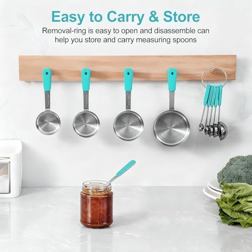 Bopei 10-Pcs Stainless Steel Measuring Cups & Spoons Set, Aqua Sky Handles
