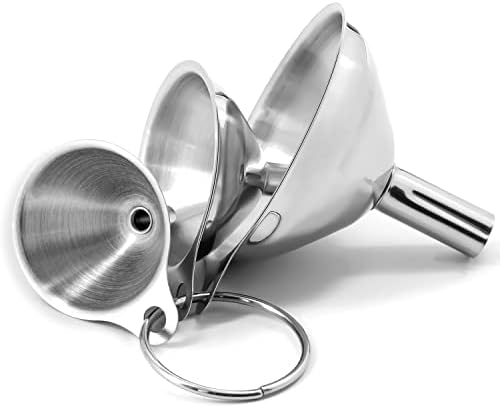 Anaeat Stainless Steel Mini Kitchen Funnel Set, 3 Pack Durable Metal Filling Funnels for Transferring Liquid, Dry ingredients, Cosmetic Lotion, Fluid, Spices, Powder - Food-Grade & High Heat Resistant