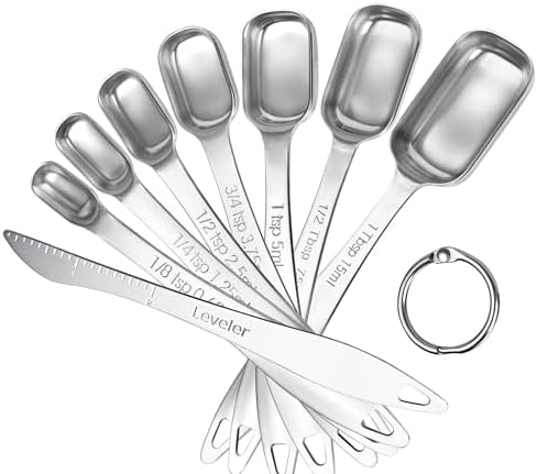 U-Taste Narrow Square Measuring Spoons, Metal Measure Set of 8 with Leveler
