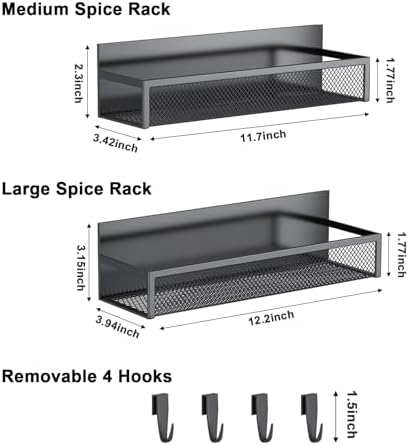 Aufworld Magnetic Spice Rack for Refrigerator, 2 Pack Magnetic Shelf, Fridge Magnet Organizer with Moveable 4 Hooks, Magnetic Fridge Shelf for Kitchen Organization and Storage (2 Pack)
