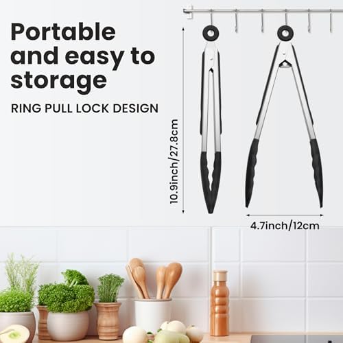 9-Inch Kitchen Tongs for Cooking with Silicone Tip,Black