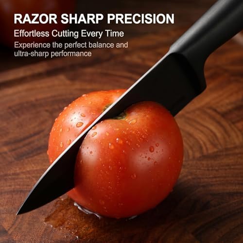 McCook® Premium Black Knife Sets,German Stainless Steel Kitchen Knives Block Set with Built-in Sharpener, 20-Piece Razor-Sharp Kitchen Knives with Ergonomic Handles, Elegant Box for Gift, Black
