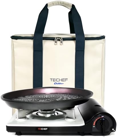 TECHEF - Stovetop Korean BBQ Non-Stick Grill Pan with Agni Portable Gas Stove Burner, Made in Korea (Essential KBBQ Set)