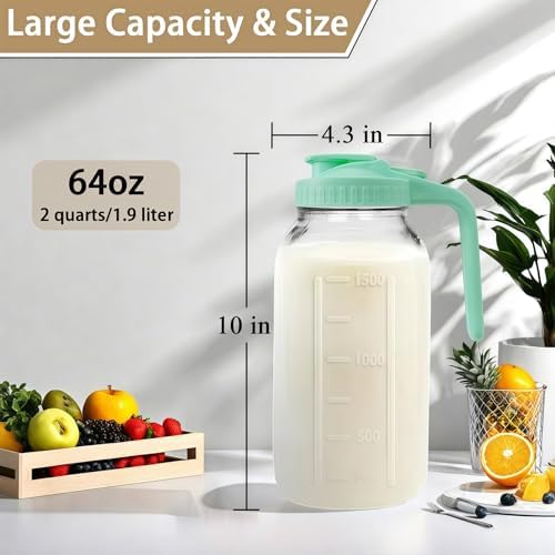 64oz (2 quart) Glass Pitcher with Lid, Mason Jar Pitcher, Glass Container