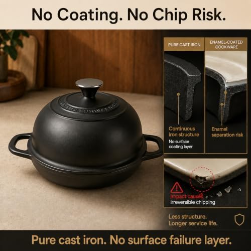 5QT Matte Black Non-Stick Dutch Oven for Bread Baking, Cast Iron Dutch Oven