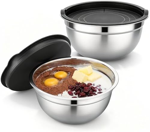 Beasea Mixing Bowls with Lids Set, 2 Pack 2 QT Stackable Stainless Steel Mixing Bowls with Lids, Kitchen Nesting Metal Bowl for Baking, Meal Prep, Salad, Food Storage