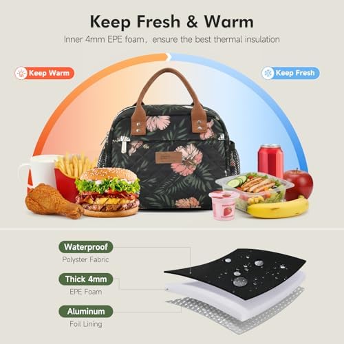HOMESPON Insulated Lunch Bag for Women Men, Cooler Tote Box, Green Leaves