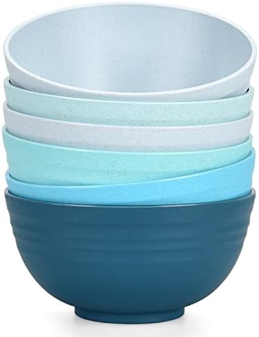 Homestockplus Unbreakable Cereal Bowls 25 OZ Microwave and Dishwasher Safe BPA-Free Eco-Friendly Wheat Straw Bowl Assorted Color Dessert Bowls for Serving Soup, Oatmeal, Pasta and Salad [Set of 6]