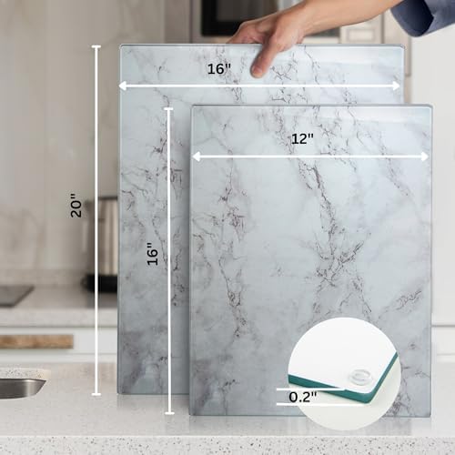 Kitchenville Glass Cutting Board 16"x12": Tempered Glass Kitchen Counter Protector - Durable- Scratch-Resistant, Heat-Proof - Design 3 - Grey Marble Effect