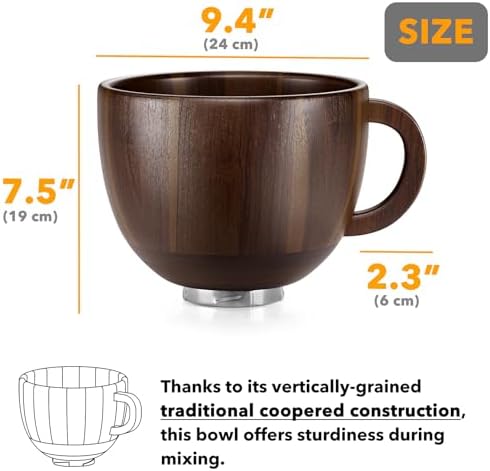 SpaceAid Wooden Bowl with Handle, Kitchen Space Aid Acacia Wood Mixing Bowls Holder for Stand Mixer, Compatible with 4.5 & 5 QT Tilt-Head Models Kitchen, Natural Wood