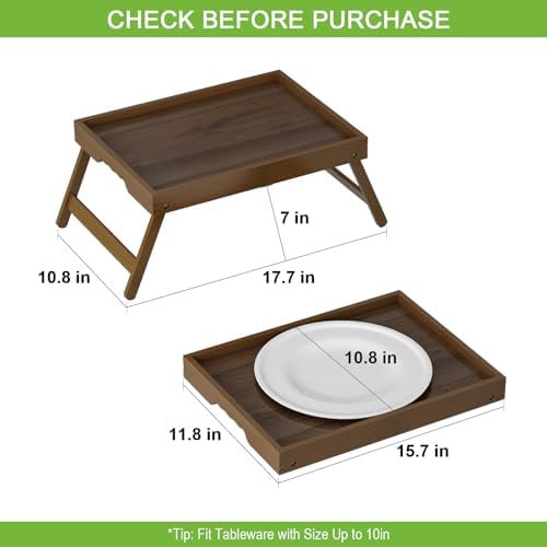 Artmeer FSC 100% Bamboo Bed Tray with Folding Legs, Medium, Walnut