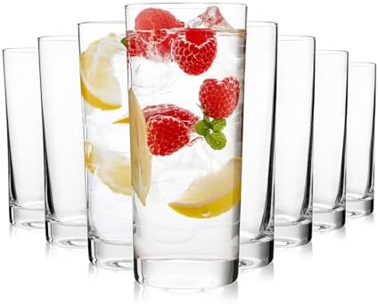 Highball Glasses Set of 8, 16oz Tall Drinking Glasses, Water Glass Cups Set