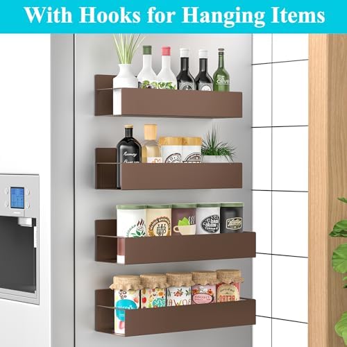 HuggieGems Metal Magnetic Spice Rack for Refrigerator Bronze, 4 Pack