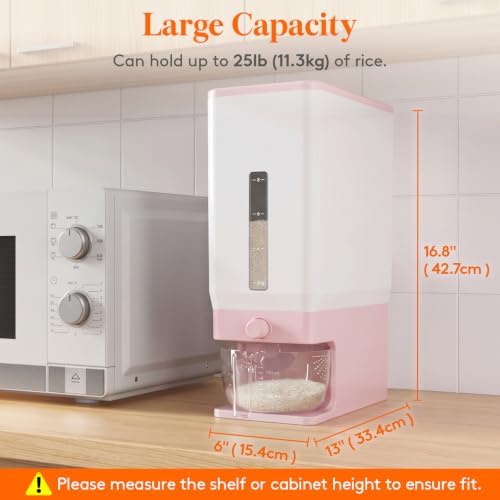Lifewit Rice Dispenser 25 Lbs, Airtight Storage with Cup, 2 Pack Pink