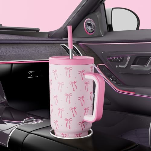 Meoky 40 oz Tumbler with Handle and Straw: Stainless Steel Insulated Tumbler with Lid and Straw - 100% Leak Proof Tumbler for Car Cup Holders - Travelers Commuters Workers, Bow