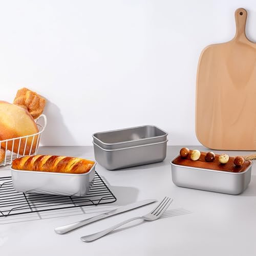 LIANYU 10 PCS 6.3 x 3.5 In Mini Loaf Pans for Baking Bread, Stainless Steel
