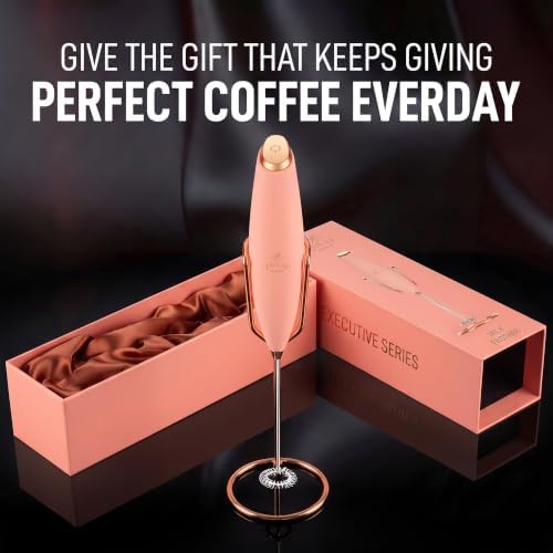 Zulay Kitchen Powerful Milk Frother Wand With Duracell Batteries - Ultra Fast Handheld Drink Mixer - Electric Whisk Foam Maker for Coffee, Lattes, Cappuccino & Matcha - Z1 Motor - Exec Peach Copper