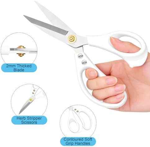 All Purpose Kitchen Scissors, Kitchen Shears Heavy Duty - Dishwasher Safe Food Scissors- Multipurpose Cooking Shears for Meat Poultry Food, Herbs, and Fish, Comfort Grip Handles, White
