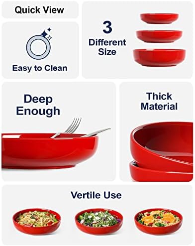 LE TAUCI Pasta Bowls 45 oz, Salad Bowls Set for Serving Soup, Pasta, Noodle, Dinner, Large Kitchen Bowl Plates, Microwave Safe - 8.5 Inch, Set of 4, Red