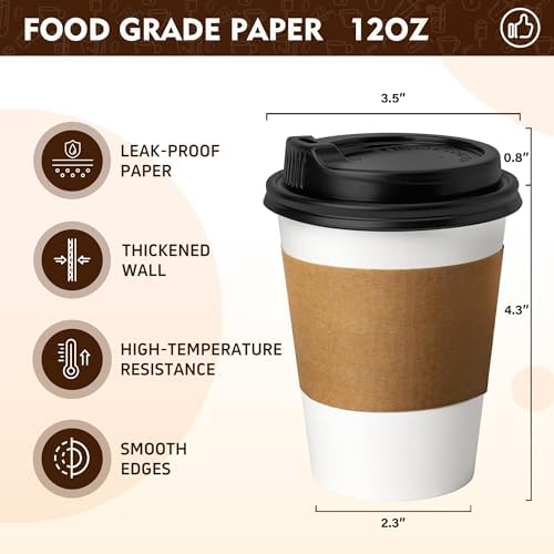 YEEHAW 12 oz 500 Pack Disposable Coffee Cups with Lids & Sleeves