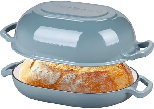 VORRINGARD Enameled Cast Iron Sourdough Bread Oven, Dutch Oven, Loaf Cast Iron Bread Pan for Homemade Bread Baking, Meatloaf Pan with Lid, 7QT, Sea Salt