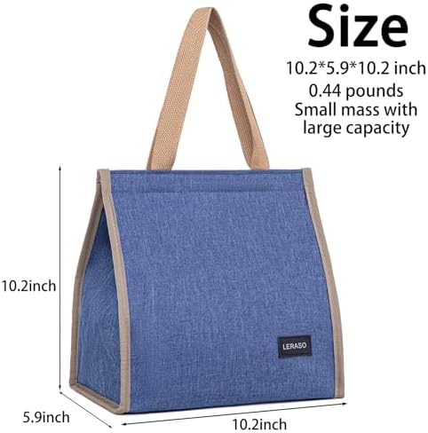 Insulated Lunch Bag for Work, 10.2"x5.9"x10.2" Oxford Waterproof Lunch Tote, Thermal Lunch Box for Office, Picnic & Outdoor, Blue Canvas Tote Bag