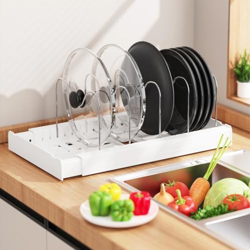 3 Pack Pots and Pans Organizer Rack, Expandable 12"-22" Pot Lid Rack