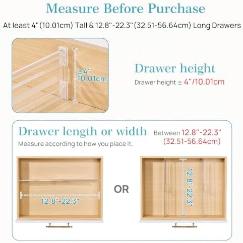 Vtopmart 4" Regular Upgrade Drawer Dividers for Clothes, 12.8"-22.3" 8 Pack